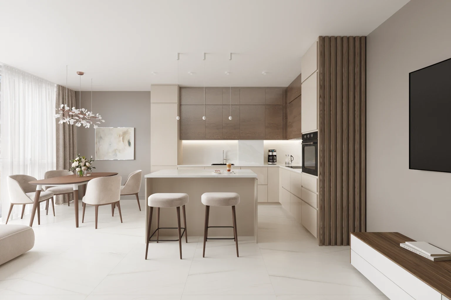 Переустройство кухни-гостиной в квартире на Уральской улице