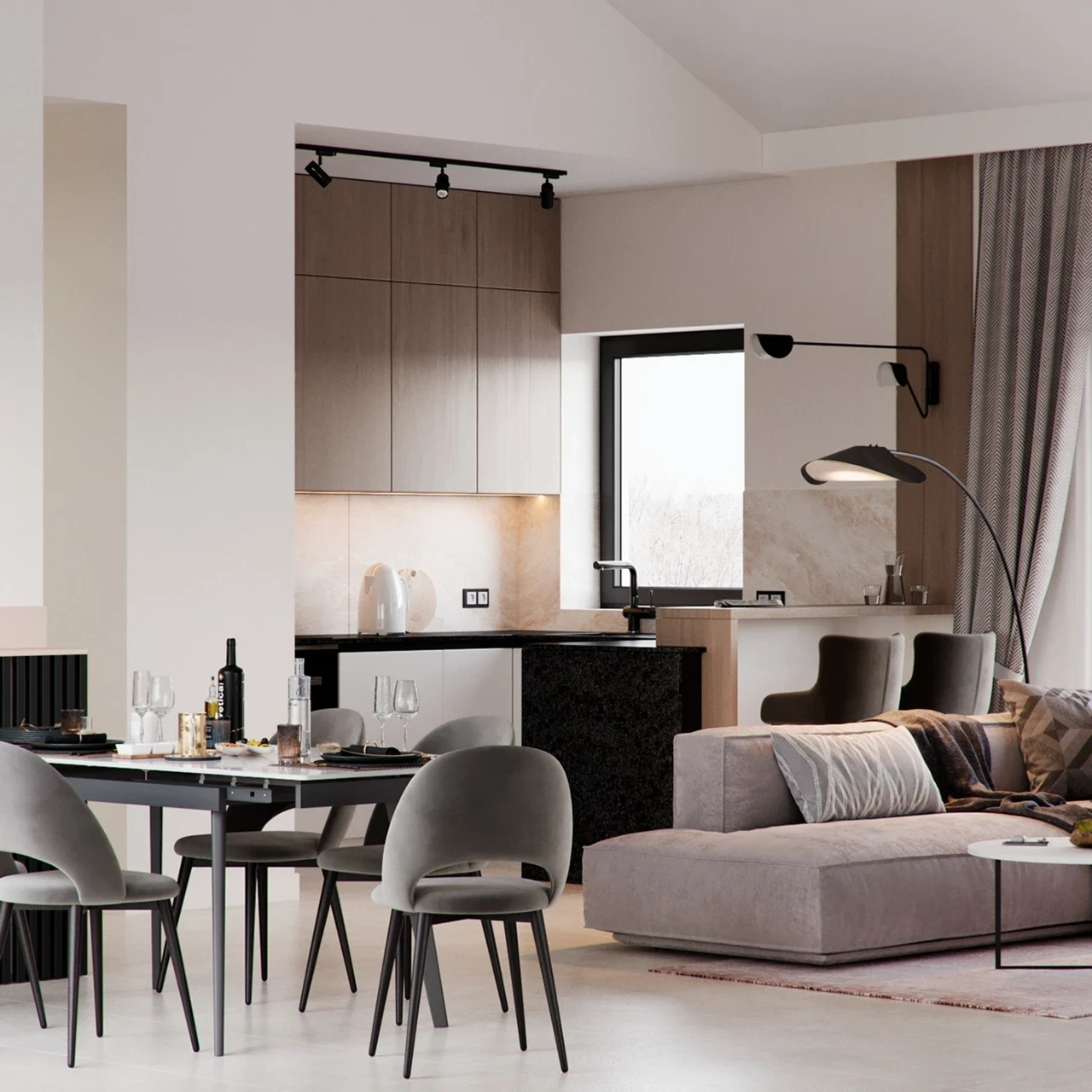 Кухня-гостиная частного дома.