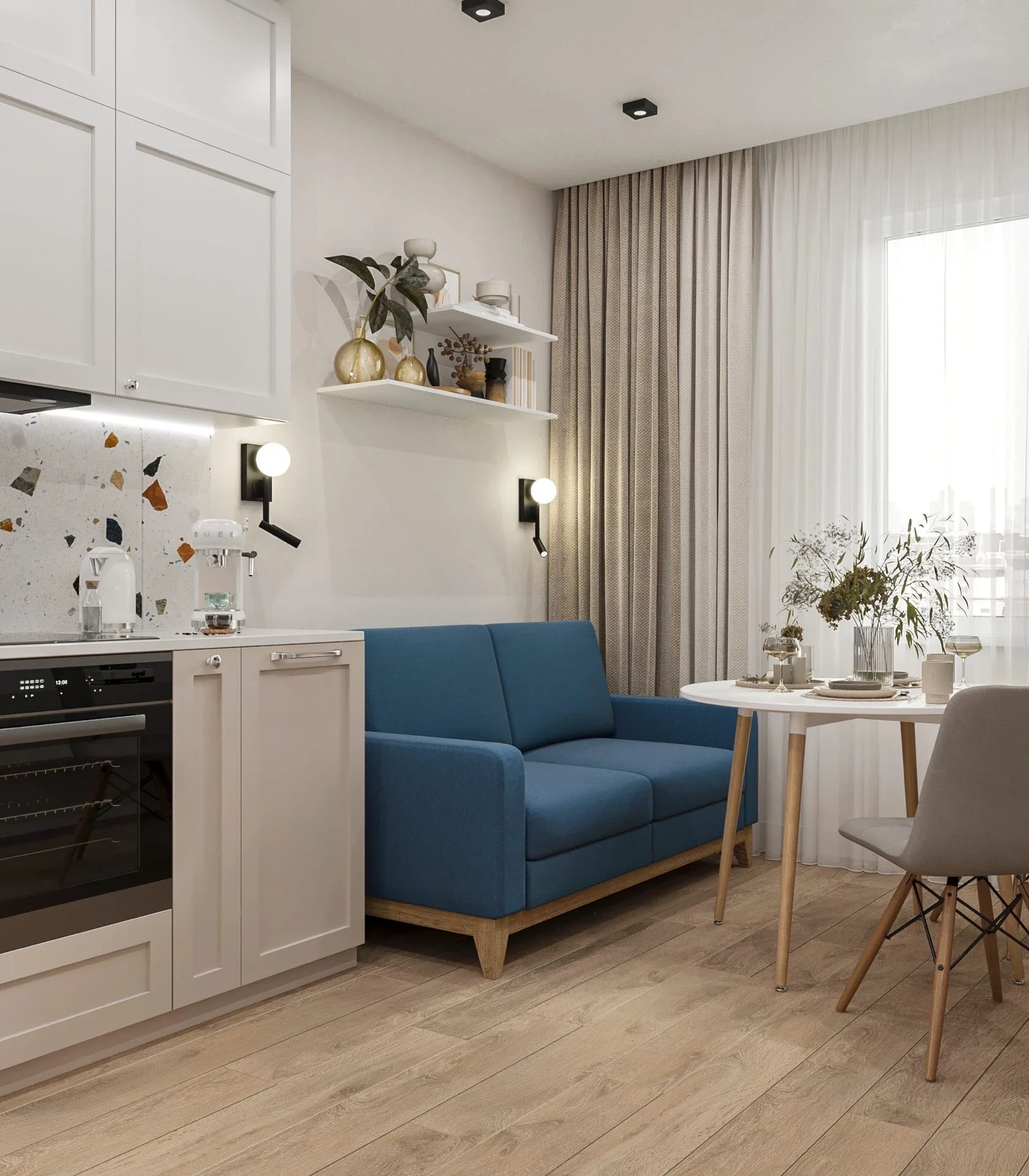 Проект квартиры  с акцентами синего цвета