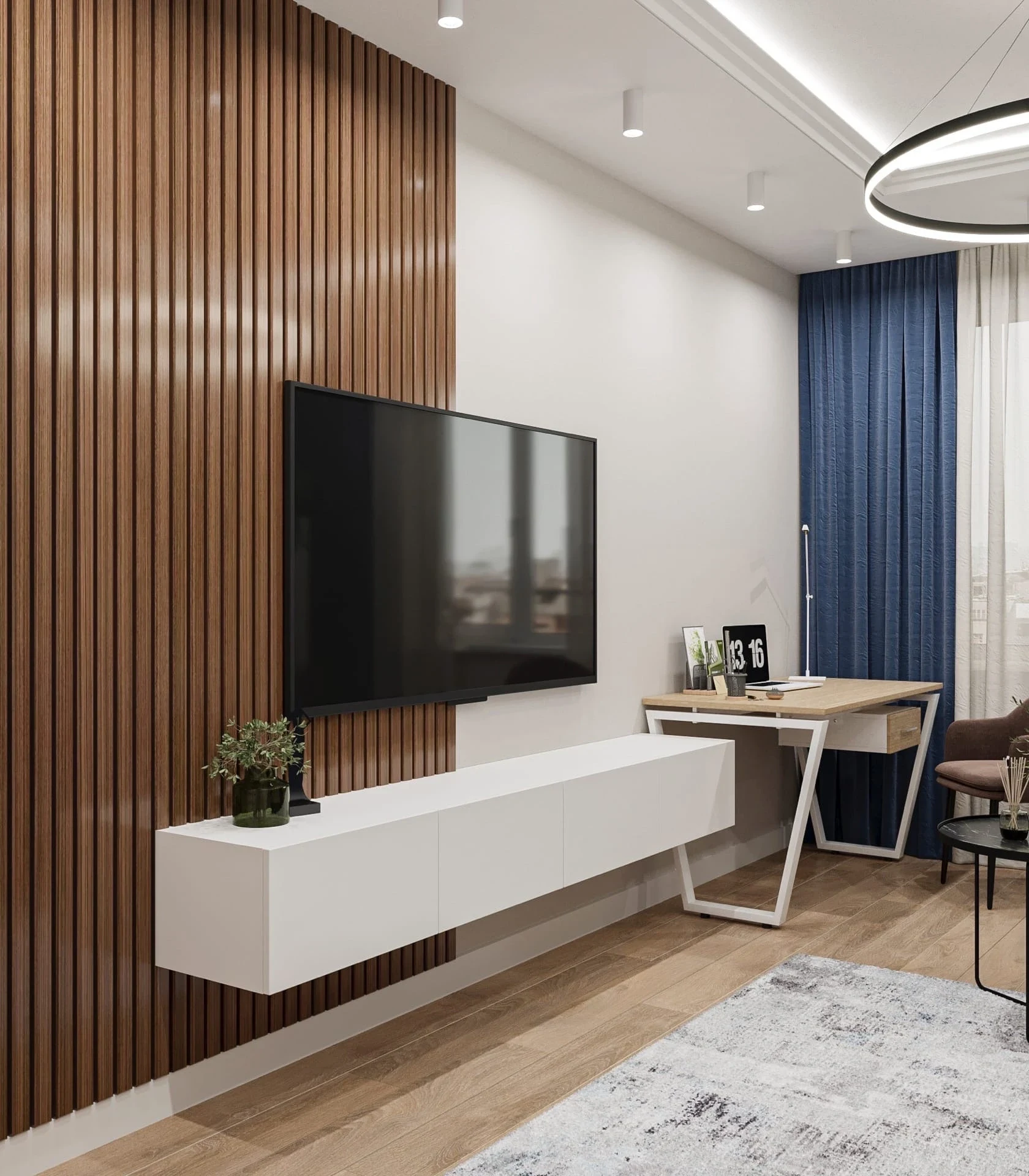 Проект квартиры  с акцентами синего цвета